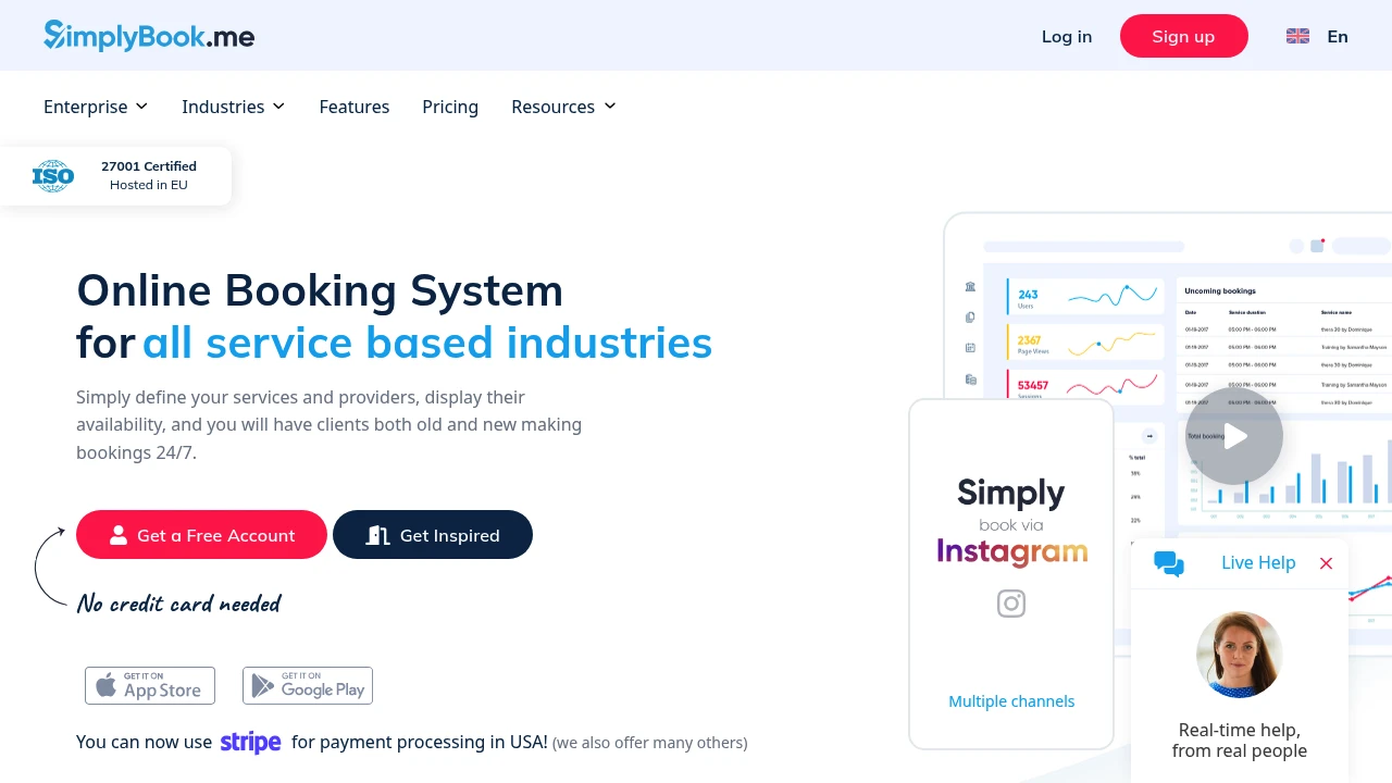 Screenshot of SimplyBook.me website