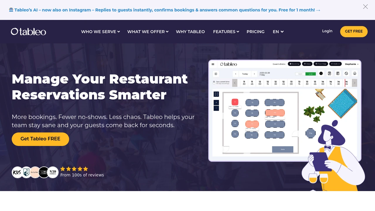 Screenshot of Tableo website