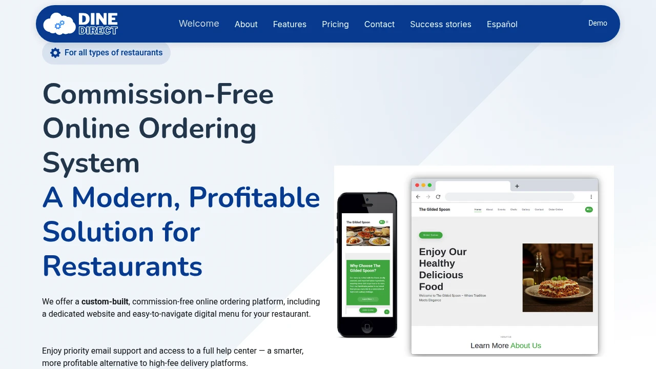 Screenshot of Dine Direct website