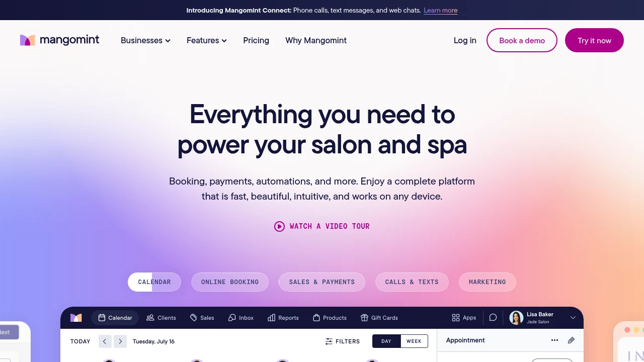 Screenshot of Mangomint website