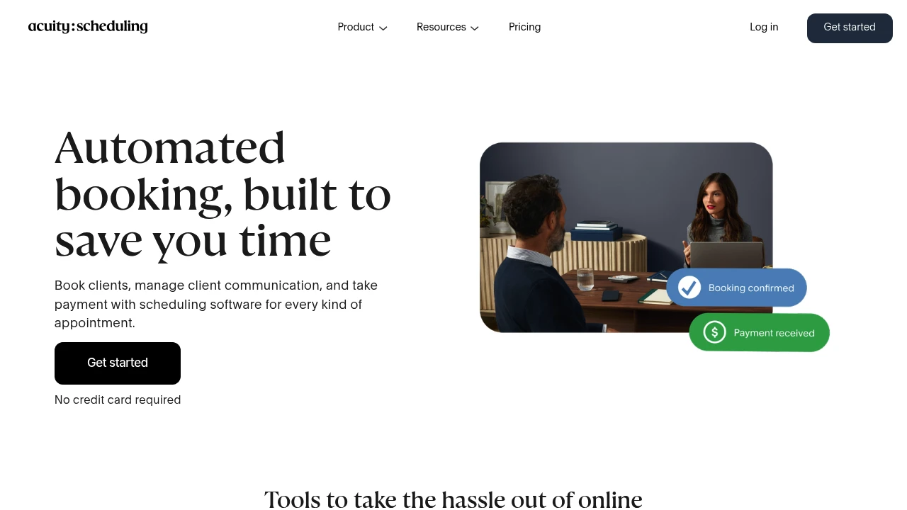 Screenshot of Acuity Scheduling website