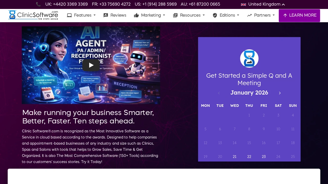 Screenshot of ClinicSoftware.com website