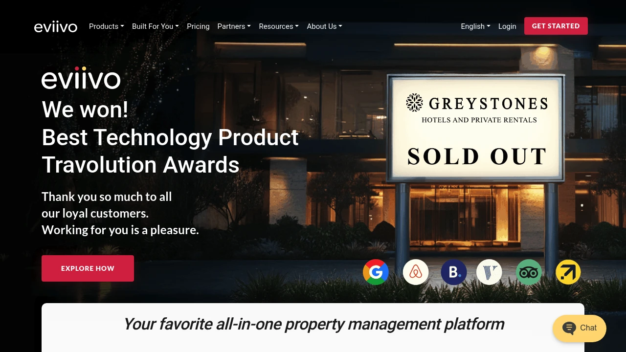Screenshot of Eviivo website