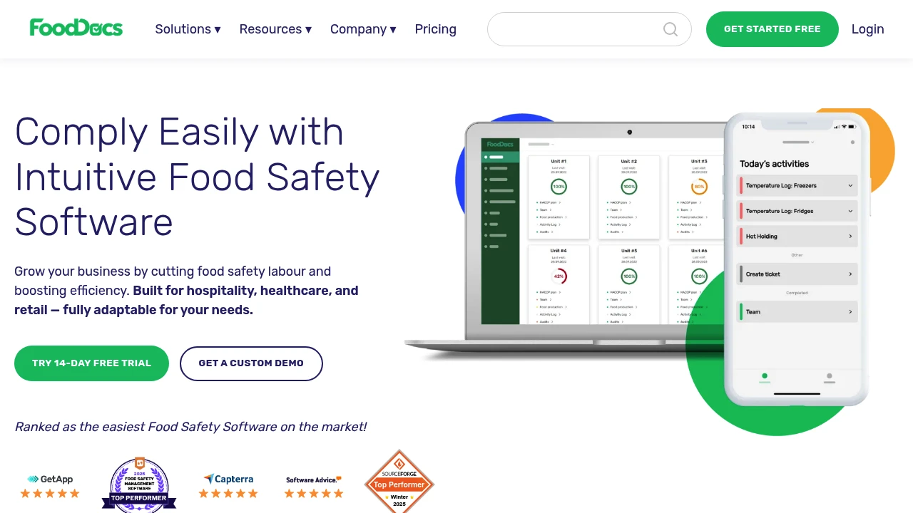 Screenshot of FoodDocs website