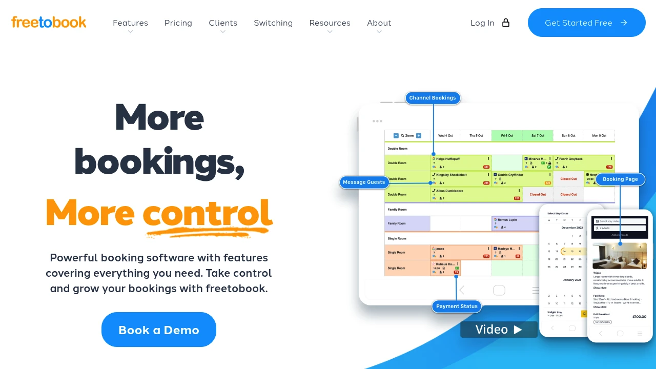 Screenshot of freetobook website