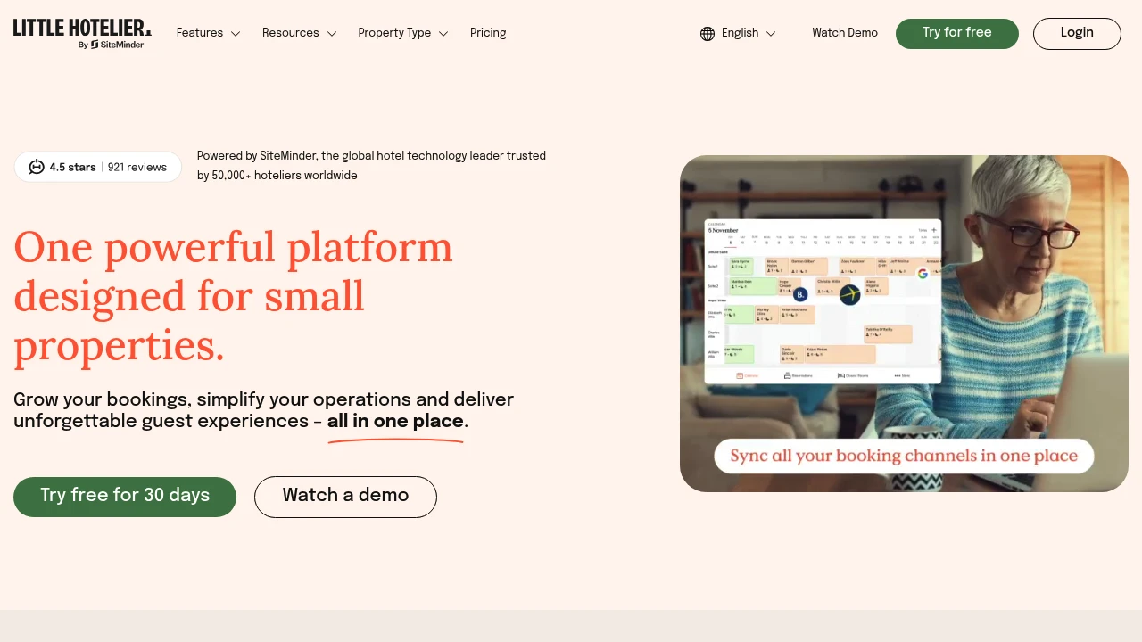 Screenshot of Little Hotelier website
