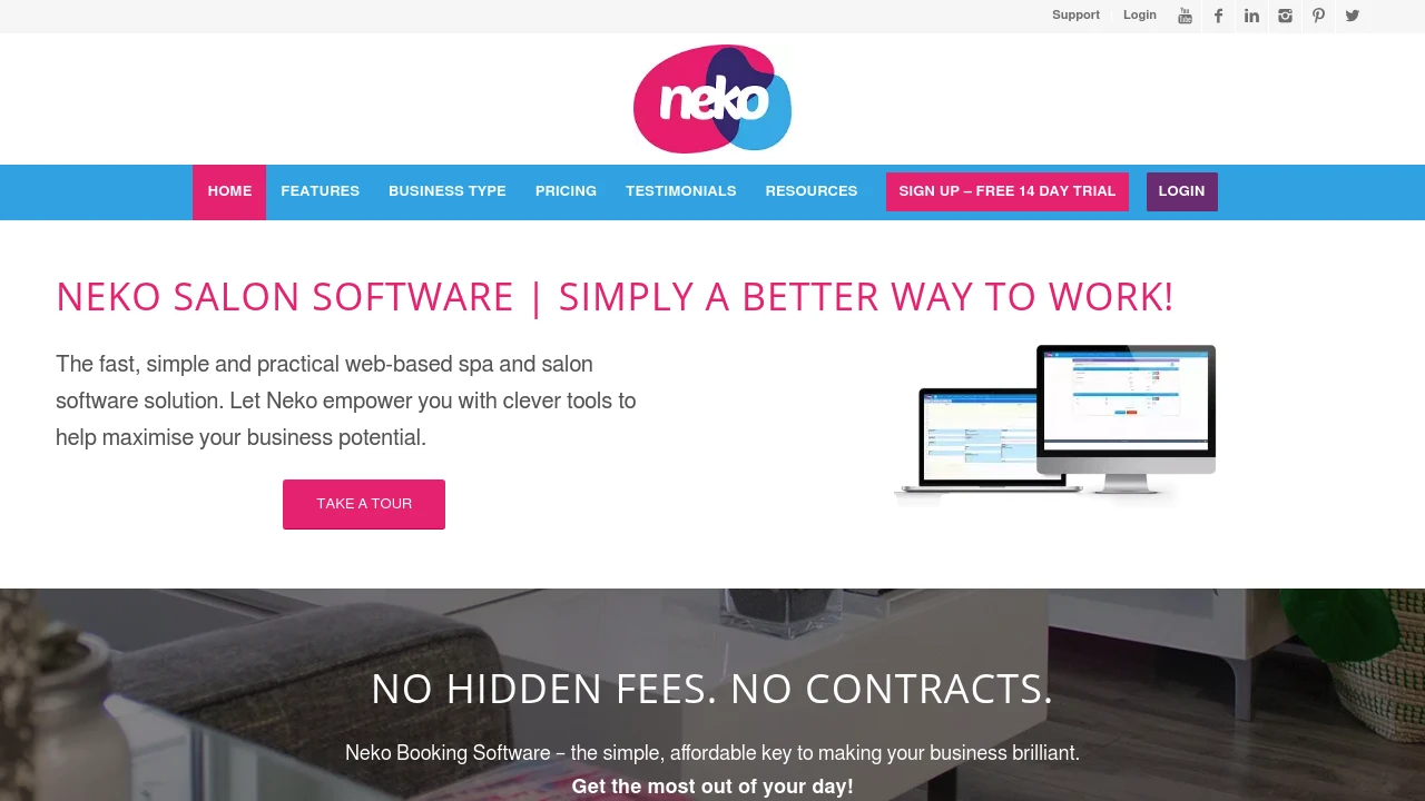 Screenshot of Neko Salon Software website