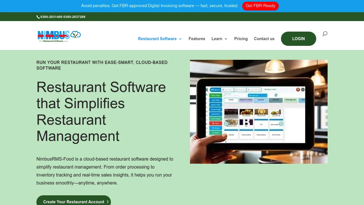 Screenshot of NimbusRMS-Food website