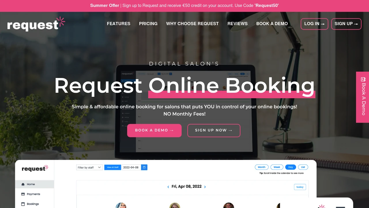 Screenshot of Request Online Booking website