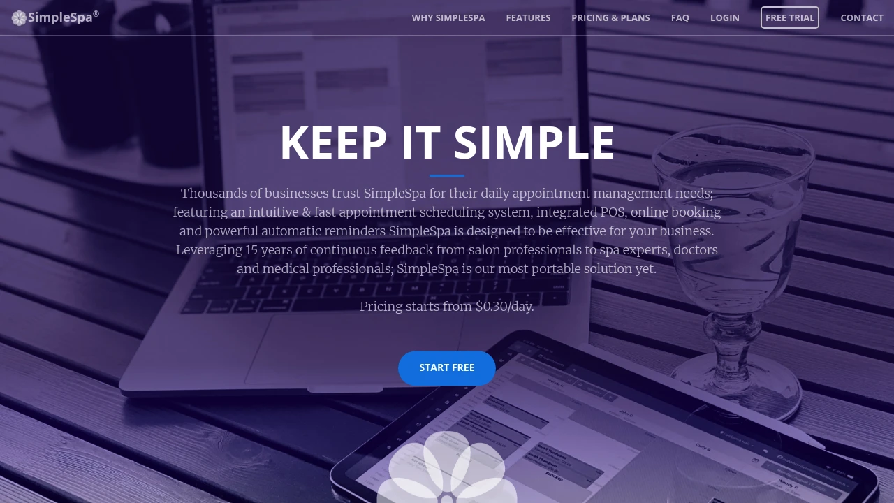 Screenshot of SimpleSpa website
