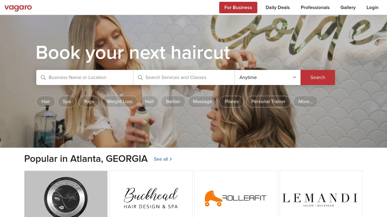 Screenshot of Vagaro website